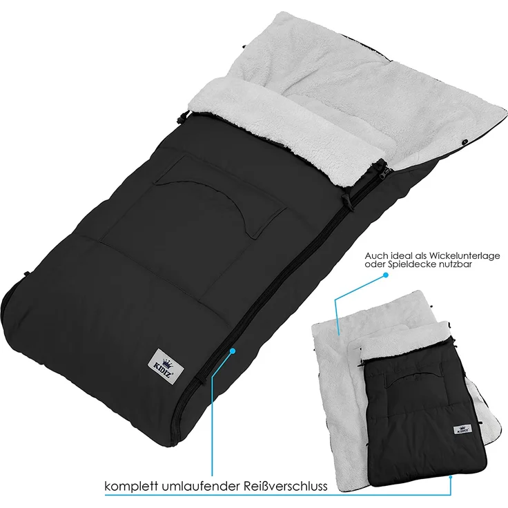 KIDIZ® Babyfußsack Baby Fußsack Winterfußsack Babyschale mit Reißverschluss Kuschelsack Babydecke Kinderwagen waschbar verschließbarer Kopfteil ,Tasche, passend für alle Kinderwagen Schwarz - Preisvergleich – Bild 4