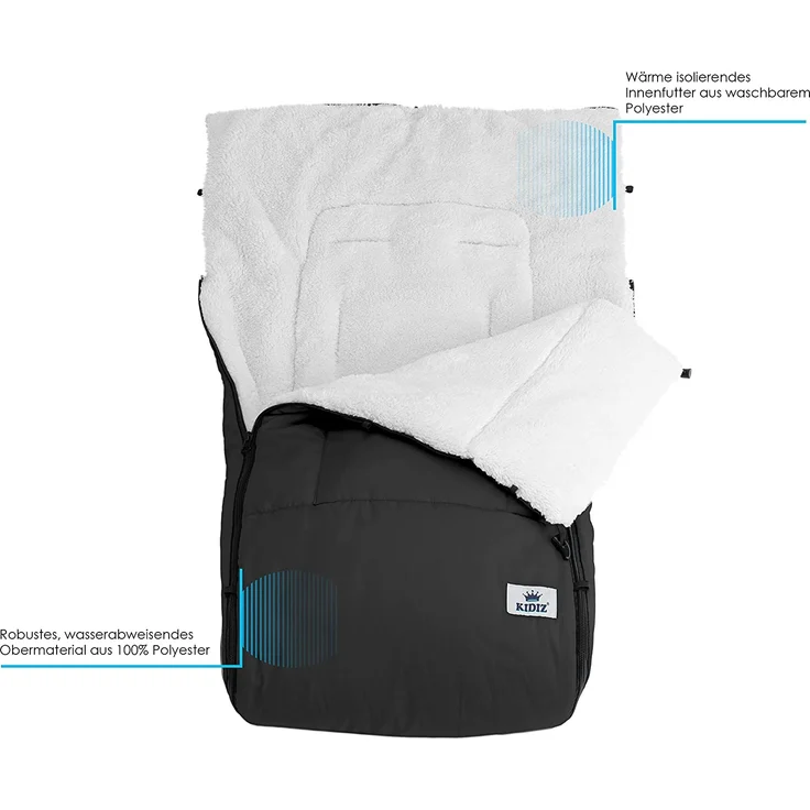 KIDIZ® Babyfußsack Baby Fußsack Winterfußsack Babyschale mit Reißverschluss Kuschelsack Babydecke Kinderwagen waschbar verschließbarer Kopfteil ,Tasche, passend für alle Kinderwagen Schwarz - Preisvergleich – Bild 5