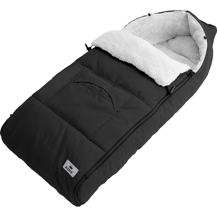 KIDIZ® Babyfußsack Baby Fußsack Winterfußsack Babyschale mit Reißverschluss Kuschelsack Babydecke Kinderwagen waschbar verschließbarer Kopfteil ,Tasche, passend für alle Kinderwagen Schwarz - Preisvergleich – Bild 1