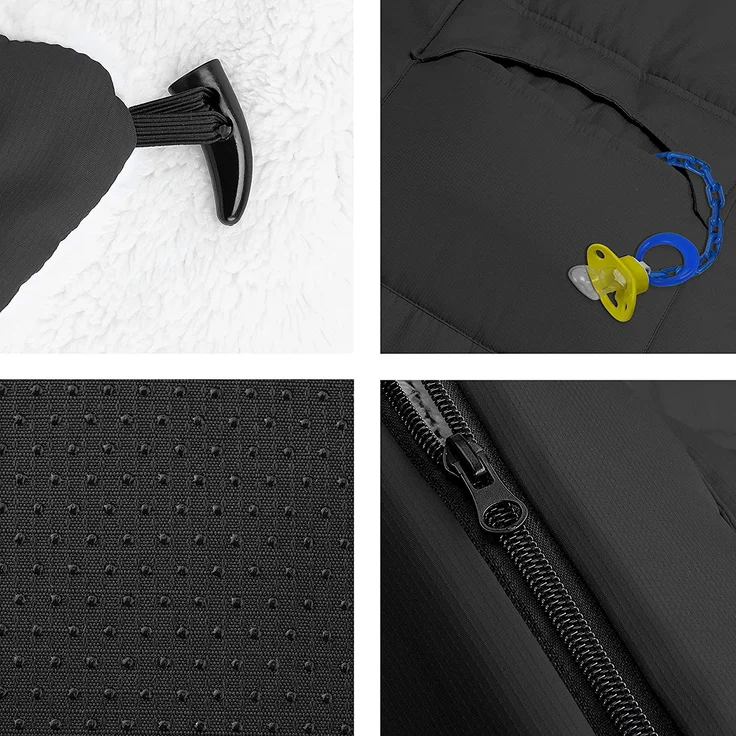 KIDIZ® Babyfußsack Baby Fußsack Winterfußsack Babyschale mit Reißverschluss Kuschelsack Babydecke Kinderwagen waschbar verschließbarer Kopfteil ,Tasche, passend für alle Kinderwagen Schwarz - Preisvergleich – Bild 7