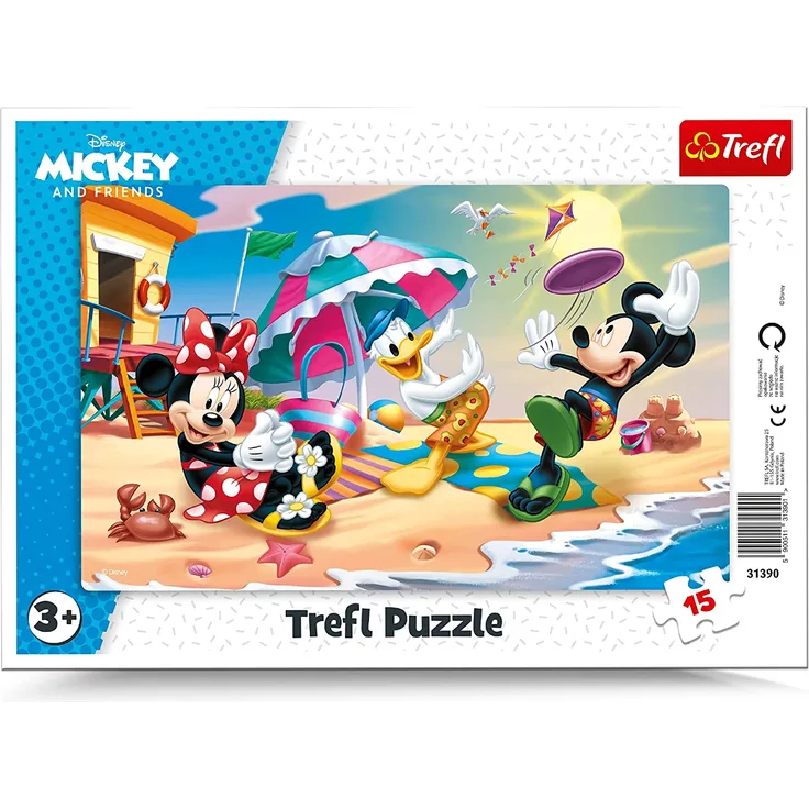 Trefl, Puzzle, Rahmenpuzzle mit Unterlage, 15 Teile, Strandspiele, für Kinder ab 3 Jahren
