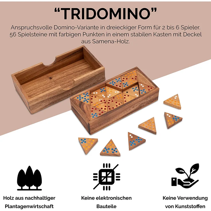 Tridomino mit Punkten für 2 bis 6 Spieler - mit 56 Spielsteinen im Holzkasten - Preisvergleich – Bild 2