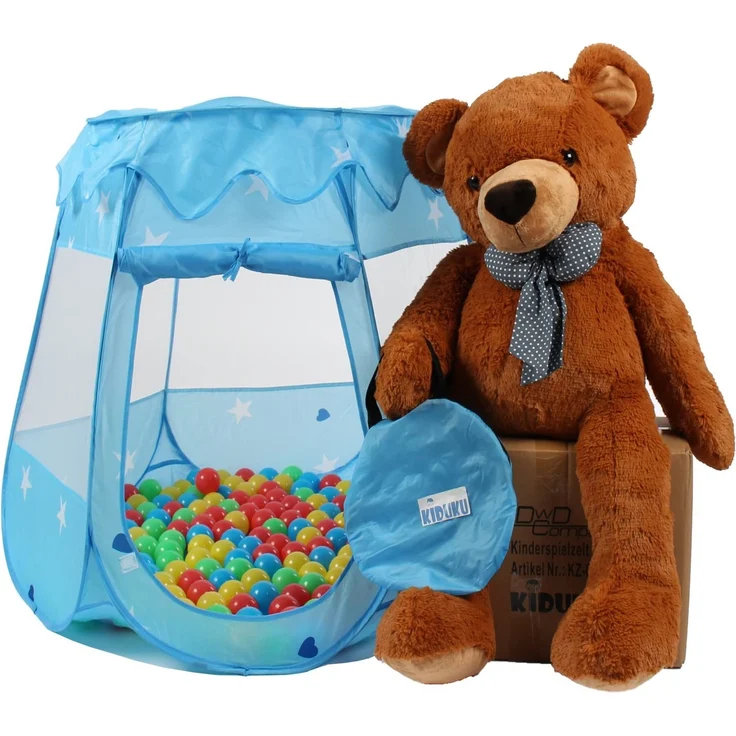 KIDUKU® Kinderspielzelt + 100 Bälle + Tasche Spielhaus Bällebad Schloss für drinnen und draußen (Blau) - Preisvergleich – Bild 3