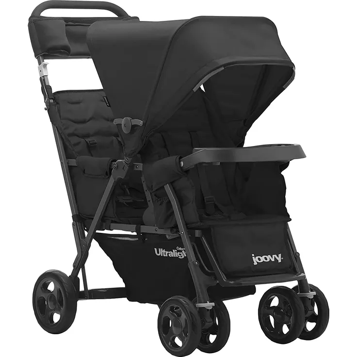 Joovy Caboose Too Ultralight Graphite Kinderwagen mit Rücksitz, Geschwisterkinderwagen, Doppelkinderwagen, Sit and Stand Kinderwagen, Schwarz