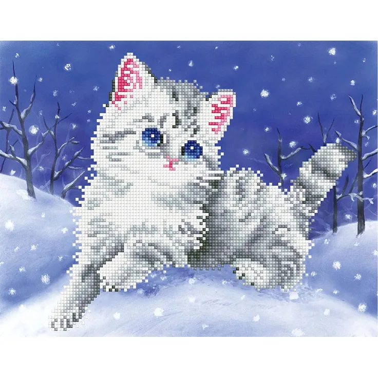 Pracht Creatives Hobby DD5-006 - Diamond Dotz Katze im Schnee, funkelndes Diamantbild zum Selbstgestalten, ca. 35,5 x 27,9 cm groß, Malen mit Diamanten, neuer und kreativer Basteltrend