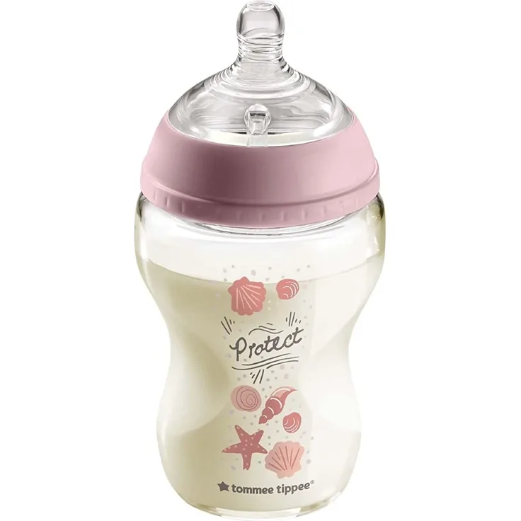 Tommee Tippee Closer to Nature Babyflasche aus Glas, Natürlich Geformter Trinksauger mit Anti-Kolik-Ventil, 150 ml, 1er-Set, Rosa (Farbe und Design kann variieren)
