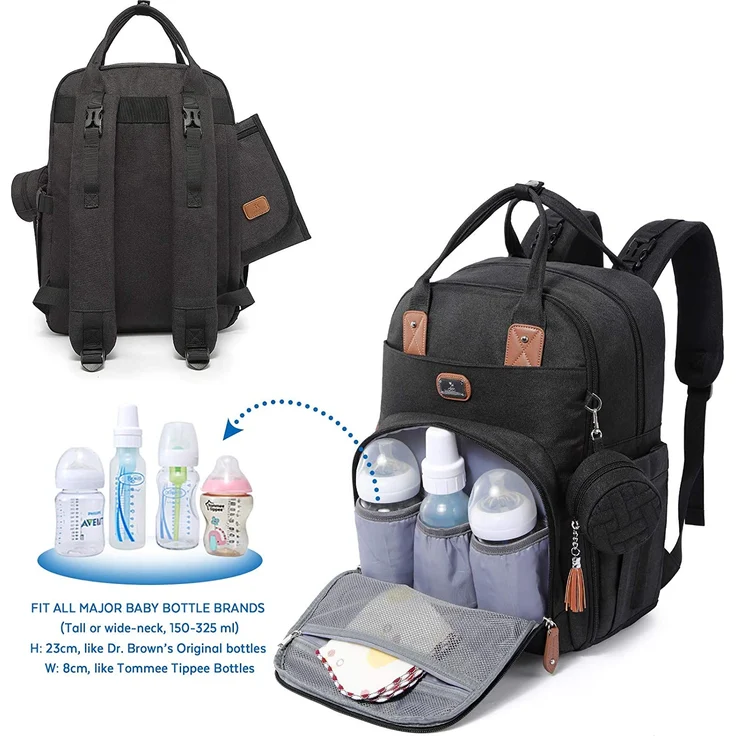 Wickeltasche Rucksack - Dikaslon Großer Wickelrucksack mit Multifunktions-Babytaschen und mobiler Wickelauflage - Schnullerhalter und Kinderwagengurte - für Mama und Papa (schwarz) – Bild 4