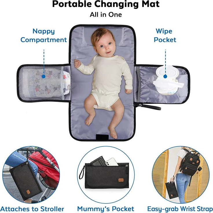 Wickeltasche Rucksack - Dikaslon Großer Wickelrucksack mit Multifunktions-Babytaschen und mobiler Wickelauflage - Schnullerhalter und Kinderwagengurte - für Mama und Papa (schwarz) – Bild 5