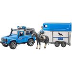 Bruder 02588 'Land Rover Defender Polizeifahrzeug', Spielzeugauto mit Pferdeanhänger, 1 Pferd und Polizist, 1:16, ab 4 Jahren