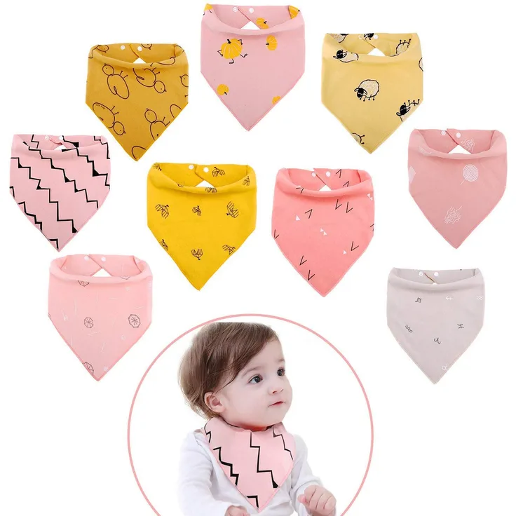 Viedouce Lätzchen Baby 9 Stück,Baby Dreieckstuch, Halstuch Baby mit Verstellbares Druckknopf, Sabberlätzchen für Junge,Mädchen und Neugeboren,Baumwolle & Absorbierende