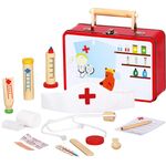 Bino Arztkoffer mit Zubehör, Spielzeug für Kinder ab 3 Jahre, Kinderspielzeug (Arztkoffer Kinder, 13 teilig, Zubehör aus Holz, inkl. Stethoskop, Thermometer, Spritze, Salbe & vieles mehr), Mehrfarbig