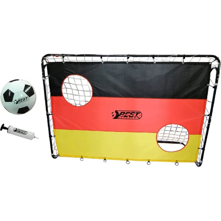 Best Sporting Fußballtor Set mit Tor, Torwand mit 2 Schusslöchern, Ball, Pumpe, Design Deutschland
