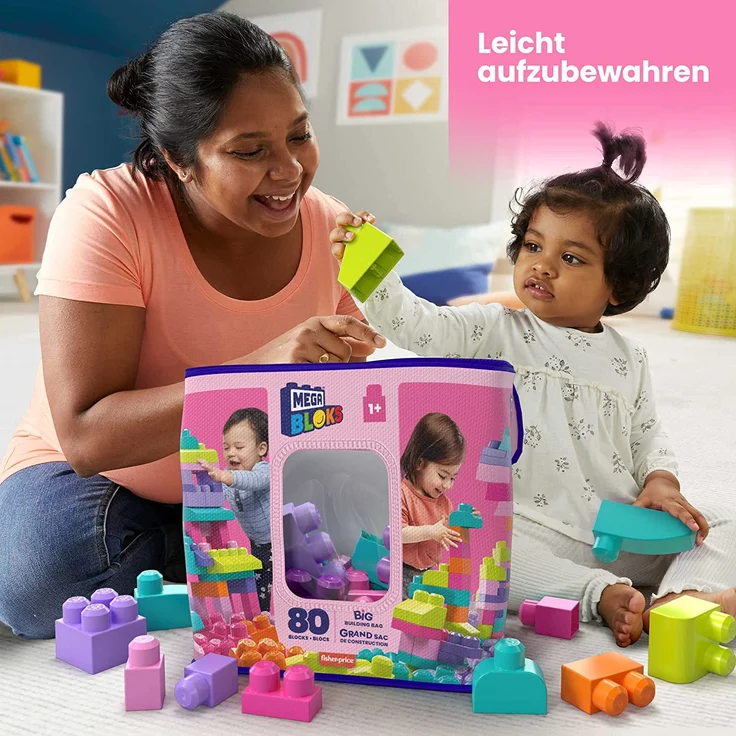 MEGA Bloks DCH62 - Bausteinebeutel, groß 80 Teile, pink, Spielzeug ab 1 Jahr – Bild 6