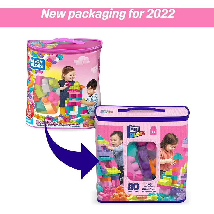 MEGA Bloks DCH62 - Bausteinebeutel, groß 80 Teile, pink, Spielzeug ab 1 Jahr – Bild 8