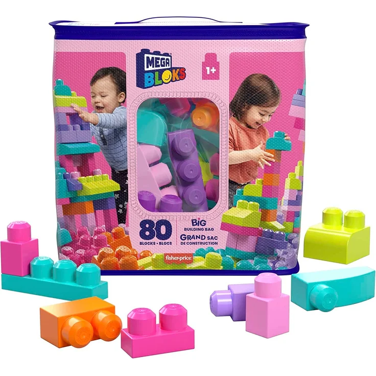 MEGA Bloks DCH62 - Bausteinebeutel, groß 80 Teile, pink, Spielzeug ab 1 Jahr – Bild 1