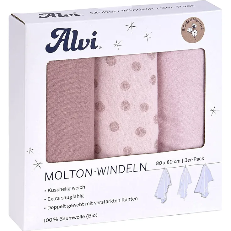 Alvi Molton-Windeln bedruckt Curly Dots 3 Stk. 80x80cm