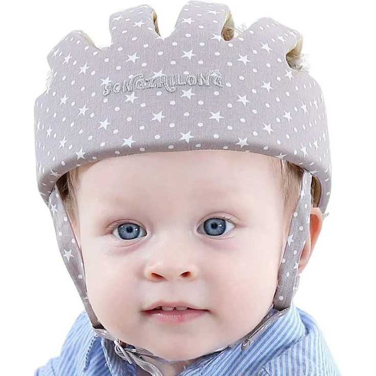 IULONEE Baby Helm Kleinkind Schutzhut Kleinkind Kopfschutz Baumwolle Hut Kleinkind Verstellbarer Schutzhelm (Schneegrau) – Bild 1