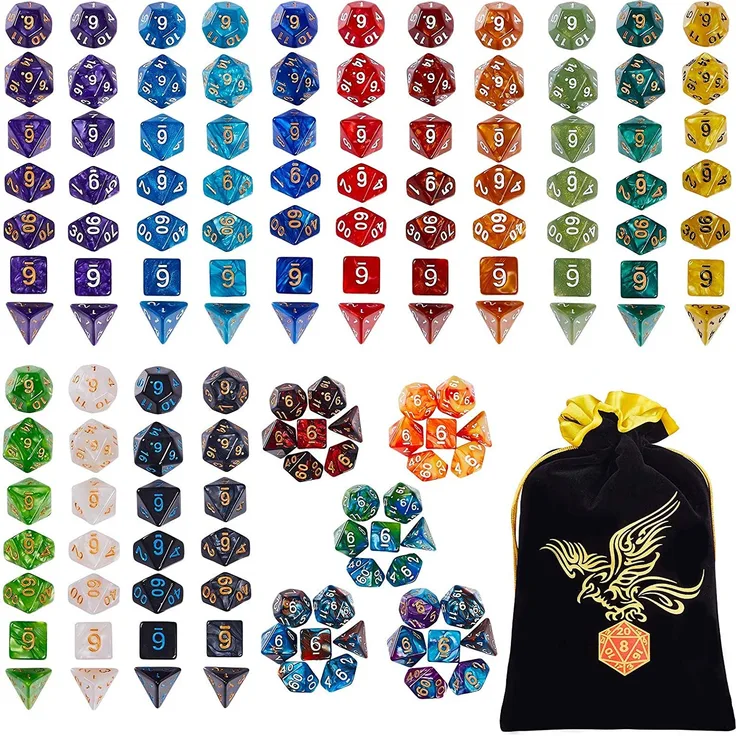 QMAY DND Würfel Set, 140PCS Vieleck Spiel Würfel, 20 Farben Doppel-Farben DND Würfel Rollenspiele Würfel für DND RPG MTG Tischspiele Würfel D4 D8 D10 D12 D20