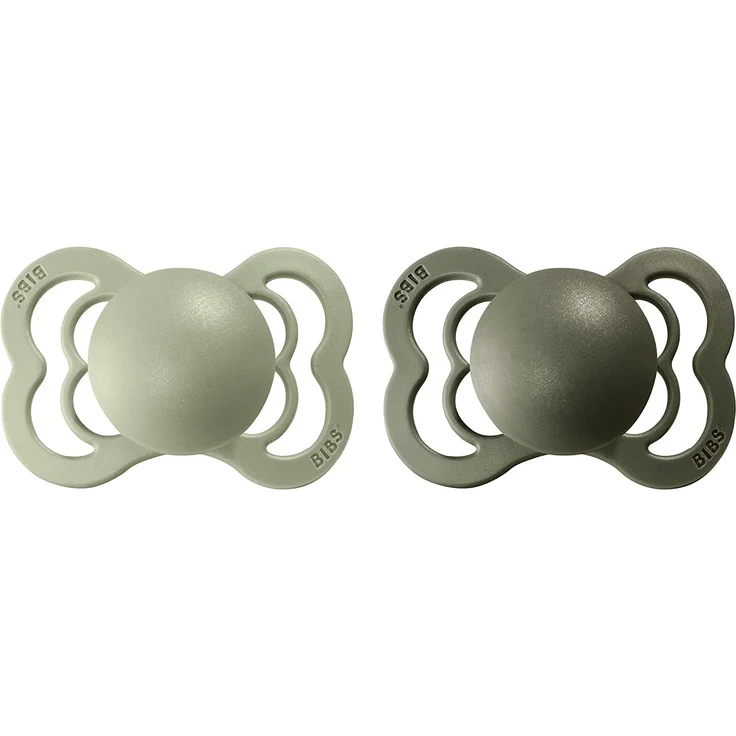 BIBS Supreme Schnuller 2er-Pack, BPA-frei, Symmetrischer Nippel. Silikon, Hergestellt in Dänemark. 0-6 Monate (2er Pack), Sage/Hunter Green – Bild 2