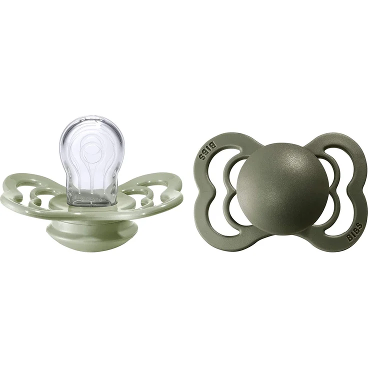 BIBS Supreme Schnuller 2er-Pack, BPA-frei, Symmetrischer Nippel. Silikon, Hergestellt in Dänemark. 0-6 Monate (2er Pack), Sage/Hunter Green – Bild 1