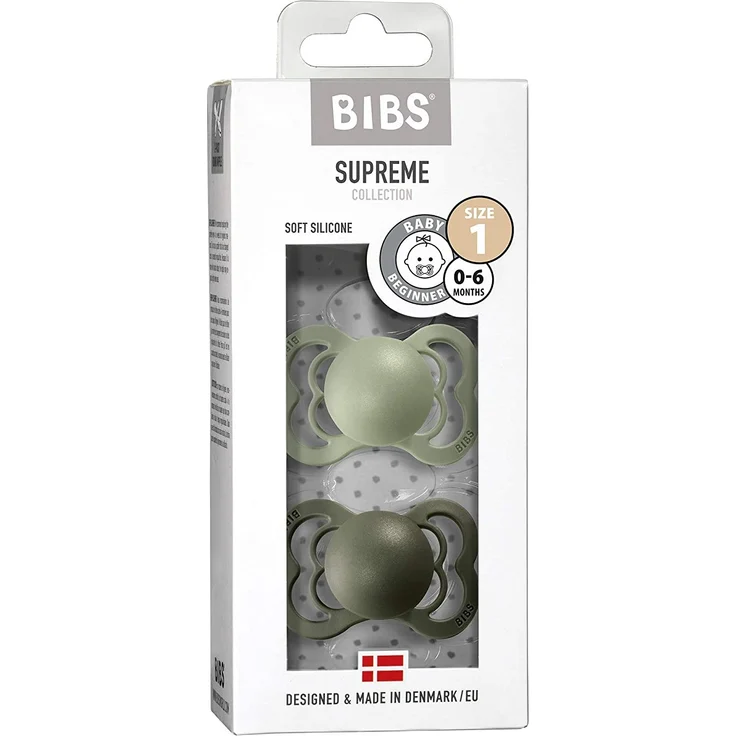 BIBS Supreme Schnuller 2er-Pack, BPA-frei, Symmetrischer Nippel. Silikon, Hergestellt in Dänemark. 0-6 Monate (2er Pack), Sage/Hunter Green – Bild 3