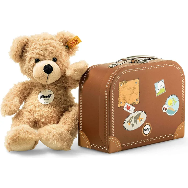 Steiff Teddybär Fynn im Koffer - 28 cm - Teddy Kuscheltier für Kinder - beweglich & waschbar - beige (111471)
