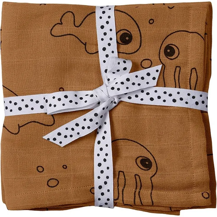 Done by Deer Wickeltuch 2-Pack Sea Friends senfgelb 120x120cm