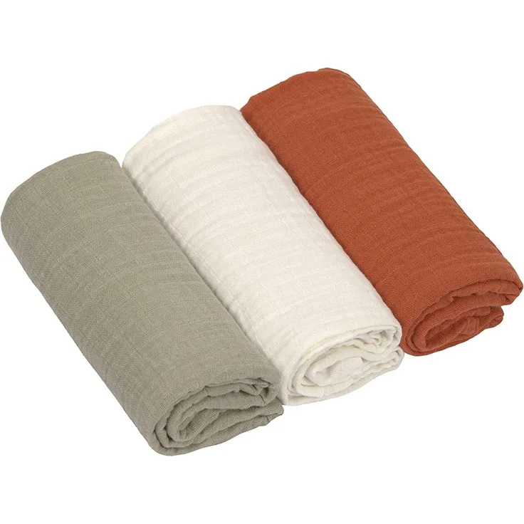 LÄSSIG Baby Puckdecke Spuckdecke Pucktuch Mulltuch 3er Set Baumwolle 60 x 60 cm/Swaddle & Burp Blanket M olive/milky/rust, 1312023989