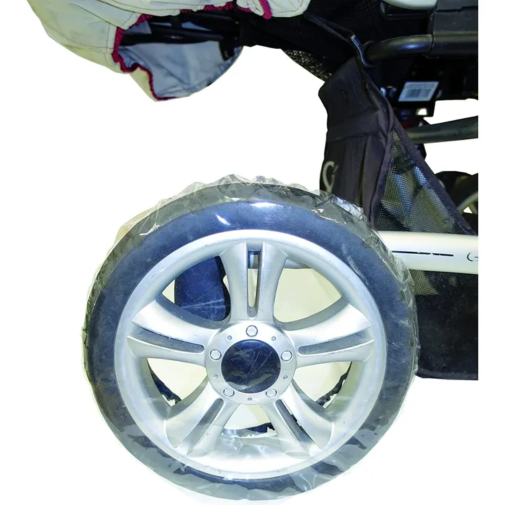 sunnybaby 10900 - Radschutz für Kinderwagen-Räder, Reifenschutz, Schutzhülle/Reifentaschen | bis 14 Zoll / 35 cm Durchmesser | 4 Stück Packung | Folie | Qualität: MADE in GERMANY