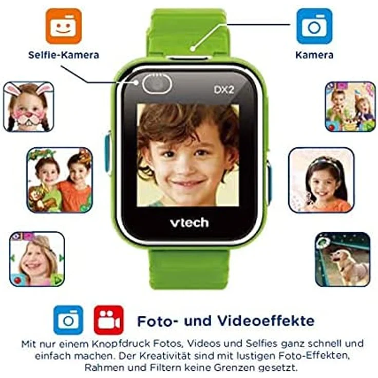 VTech 'Kidizoom Smart Watch DX2', ab 5 Jahren, LCD Farb-Touchdisplay (1,41", 128 x 128 Pixel), inkl. vielen lustigen Uhrmotiven zum Wechseln und aufregenden Bewegungsspielen, grün – Bild 8
