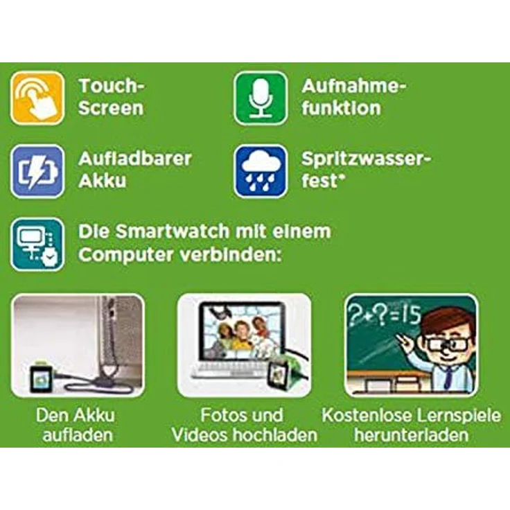 VTech 'Kidizoom Smart Watch DX2', ab 5 Jahren, LCD Farb-Touchdisplay (1,41", 128 x 128 Pixel), inkl. vielen lustigen Uhrmotiven zum Wechseln und aufregenden Bewegungsspielen, grün – Bild 7