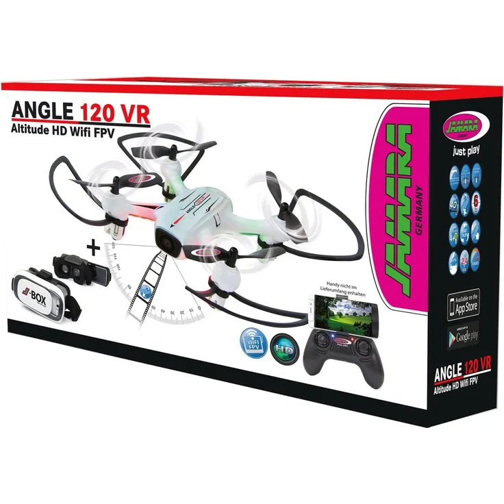 Angle 120 Altitude HD Wifi VR, inkl. VR-Brille, Altitude Hold Adjustment, Kompass/Flyback, Track following - Flugbahn-Planung-Modus,120° Weitwinkel-Kamera,Unterspannungswarnung,40 KM/h – Bild 6