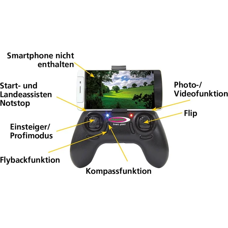 Angle 120 Altitude HD Wifi VR, inkl. VR-Brille, Altitude Hold Adjustment, Kompass/Flyback, Track following - Flugbahn-Planung-Modus,120° Weitwinkel-Kamera,Unterspannungswarnung,40 KM/h – Bild 5