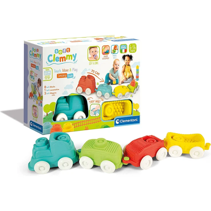 Clementoni Soft Clemmy, Sensorzug Playset mit weichen Bausteinen, waschbar, 6 Monate, 17424 Mehrfarbig – Bild 10