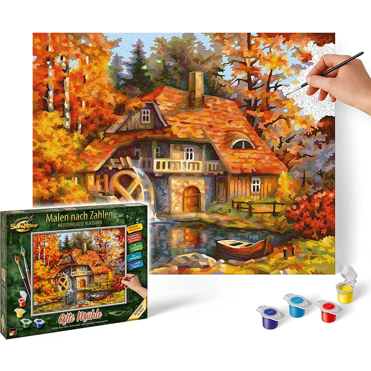 Schipper 609240799 Malen nach Zahlen, Alte Mühle - Bilder malen für Erwachsene, inklusive Pinsel und Acrylfarben, 24 x 30 cm