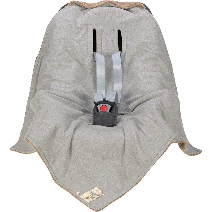 LÄSSIG Baby Strickdecke für Autositz Autositzdecke Einschlagdecke Babyschale 100% Bio-Baumwolle GOTS sand – Bild 4