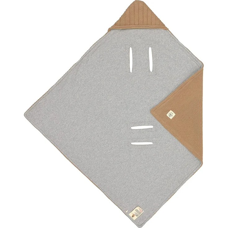 LÄSSIG Baby Strickdecke für Autositz Autositzdecke Einschlagdecke Babyschale 100% Bio-Baumwolle GOTS sand – Bild 3