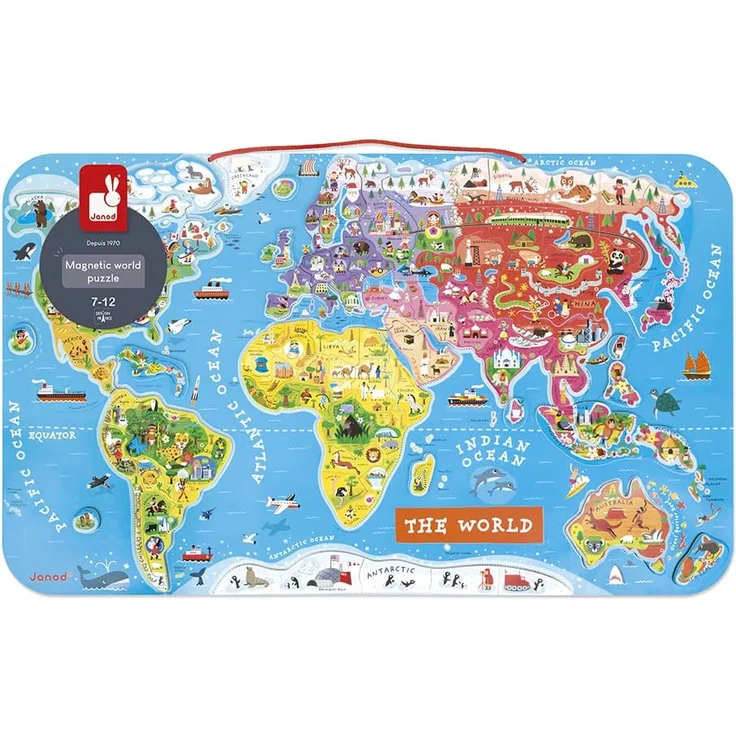 Janod J05504 Puzzle Magnetische Landkarte Die Welt aus Holz 92 Teile, Englisch – Bild 5