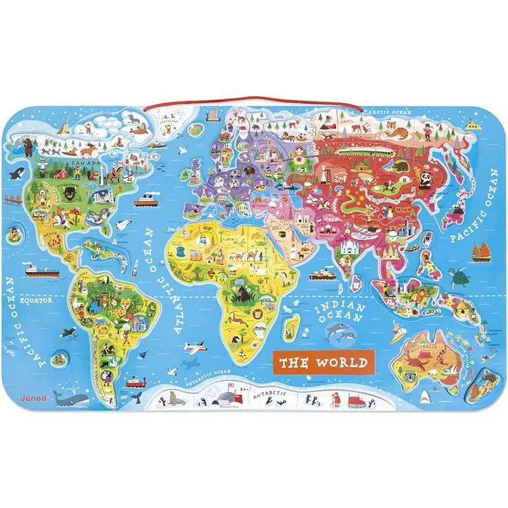 Janod J05504 Puzzle Magnetische Landkarte Die Welt aus Holz 92 Teile, Englisch – Bild 1