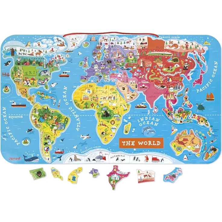 Janod J05504 Puzzle Magnetische Landkarte Die Welt aus Holz 92 Teile, Englisch – Bild 2
