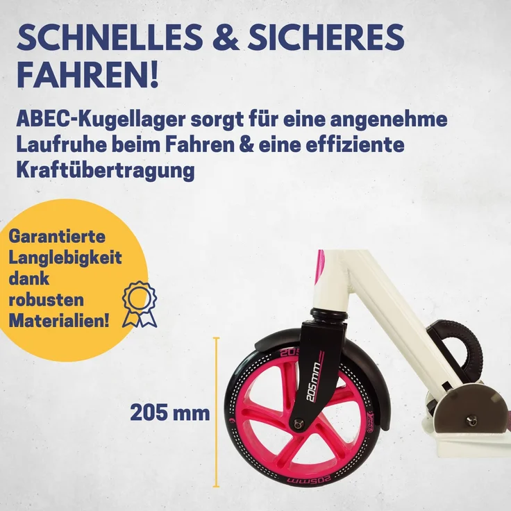 Best Sporting Scooter 205er Rolle, aus Aluminium, klappbarer Kinder-Tretroller, pink/weiß oder anthrazit pink/weiß – Bild 4