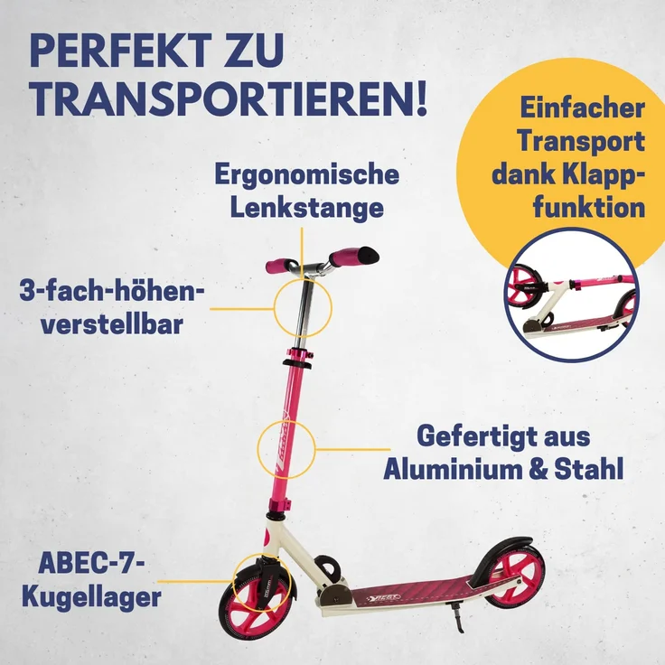 Best Sporting Scooter 205er Rolle, aus Aluminium, klappbarer Kinder-Tretroller, pink/weiß oder anthrazit pink/weiß – Bild 3