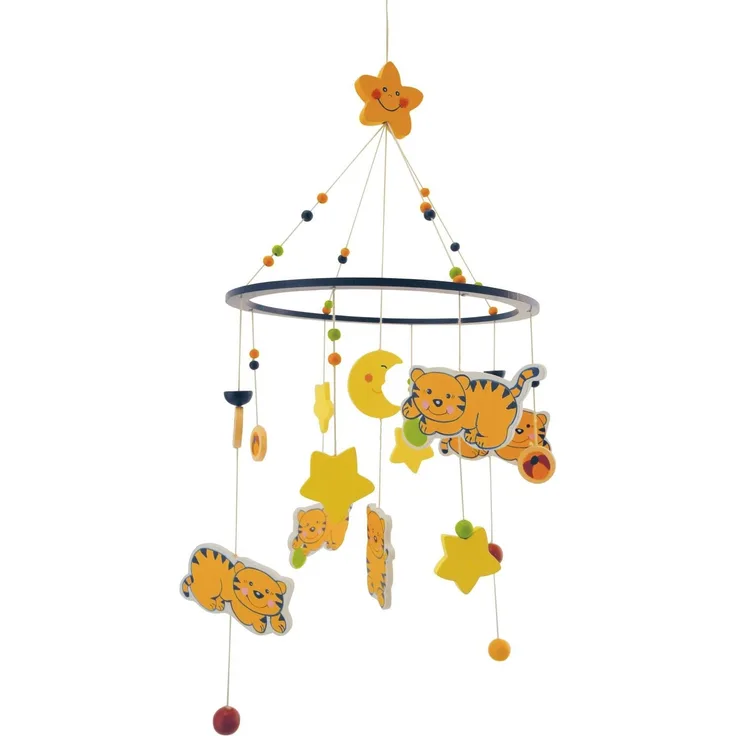 BIECO 3D Baby Mobile Katze Mia aus robustem Holz | Mobile Baby Holz | Geeignet als Mobile Wickeltisch, Kinderbett, Wiege Baby etc. | ca. 23x 23x 60 cm | Mobile Baby Mädchen/ Mobile Baby Junge