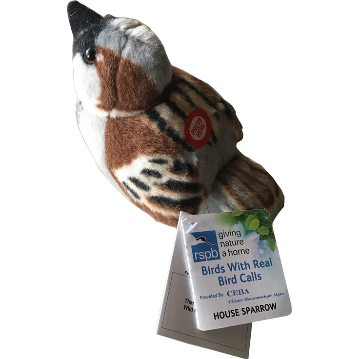 Wild Republic BIRD19599 Plüschvogel Spatz, Haussperling mit authentischem Originalgesang, Kuscheltier, 13 cm Haus Plüschtier, braun-schwarz-weiß – Bild 4