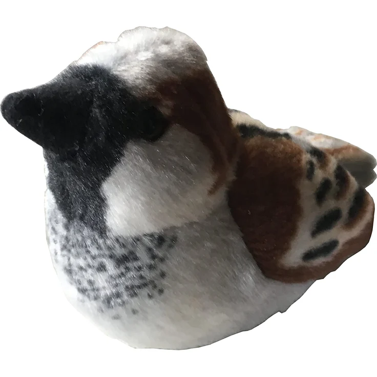 Wild Republic BIRD19599 Plüschvogel Spatz, Haussperling mit authentischem Originalgesang, Kuscheltier, 13 cm Haus Plüschtier, braun-schwarz-weiß – Bild 3