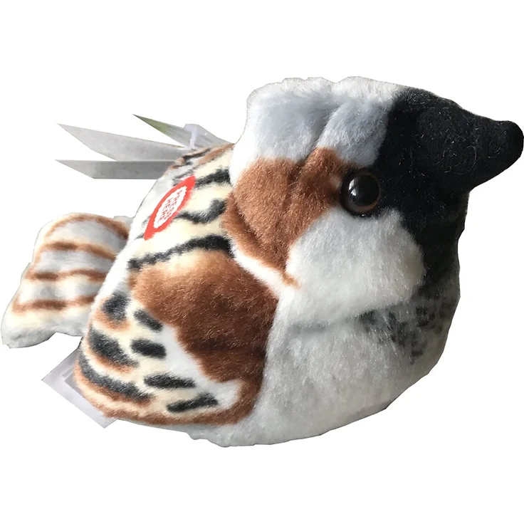 Wild Republic BIRD19599 Plüschvogel Spatz, Haussperling mit authentischem Originalgesang, Kuscheltier, 13 cm Haus Plüschtier, braun-schwarz-weiß – Bild 2