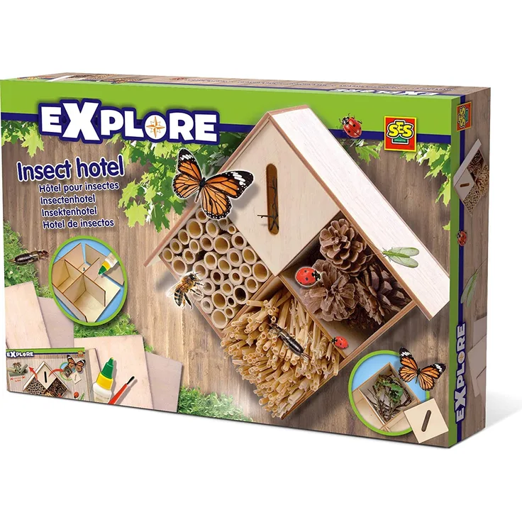 Erkunden Sie das Insektenhotel 30 x 20 cm aus klarem Holz
