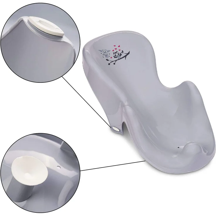 Babykajo Badewanne, Eule Grau inkl. Sitz, Gestell und Thermometer – Bild 4