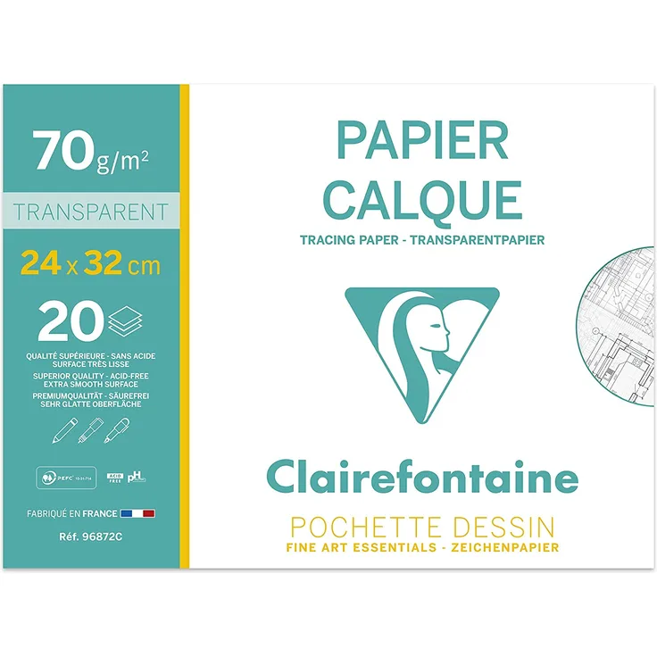 Clairefontaine 96872C Transparentpapier Mappe, 24 x 32 cm, 70/75 g, 12 Blatt, transparent