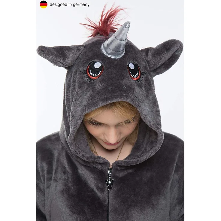 corimori 1852 Ruby Punk-Einhorn Damen Herren Onesie Jumpsuit Anzug Einteiler Kostüm Verkleidung Gr. 150 - 160cm,schwarz